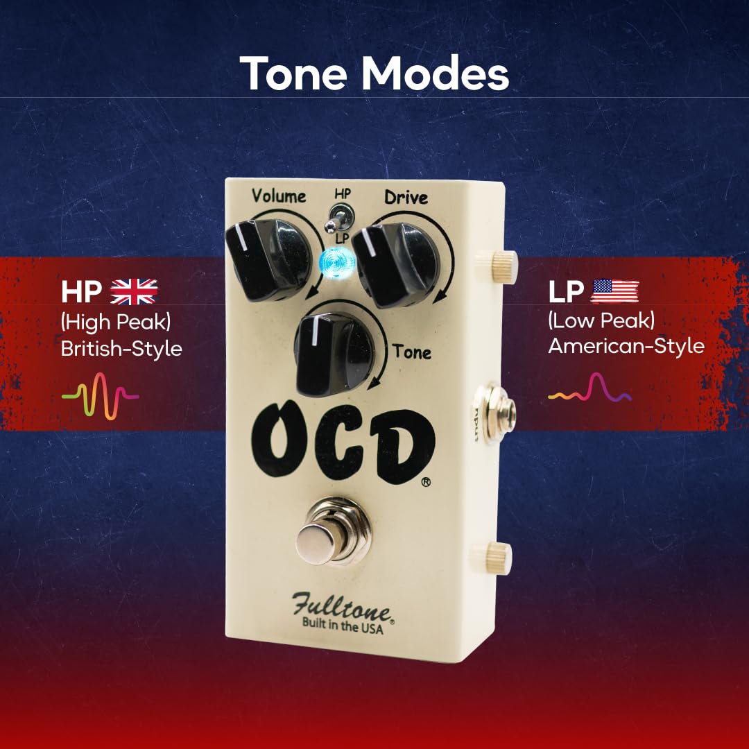 Fulltone OCD Obsessive Compulsive Drive Guitar Overdrive Pedal with HP/LP Tone Switch, MOSFET Clipping, Buffered Bypass – Made in USA