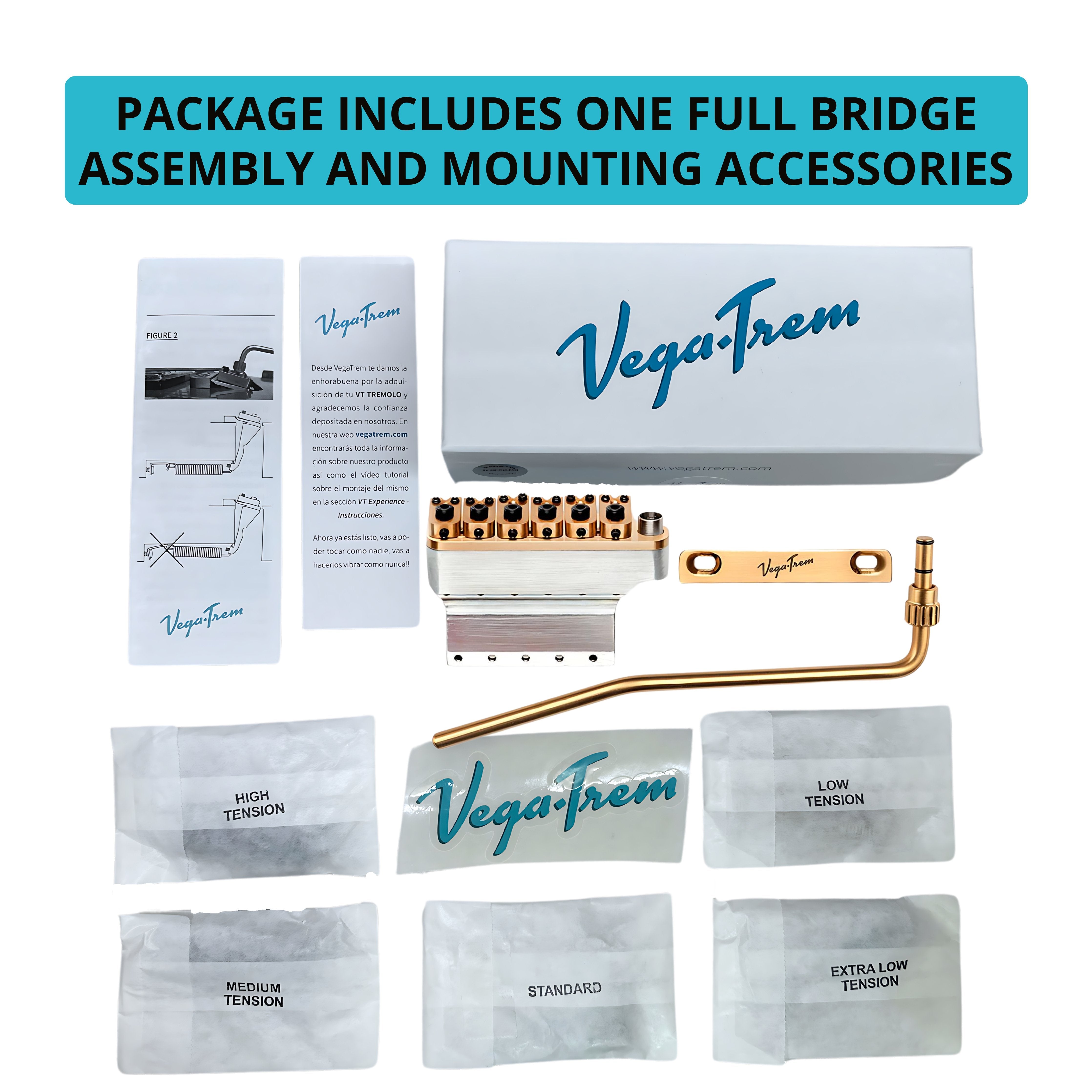 Vega-Trem VT1 2-Points Gold Stratocaster Guitar Tremolo Bridge For Strat No Mods Easy Installation