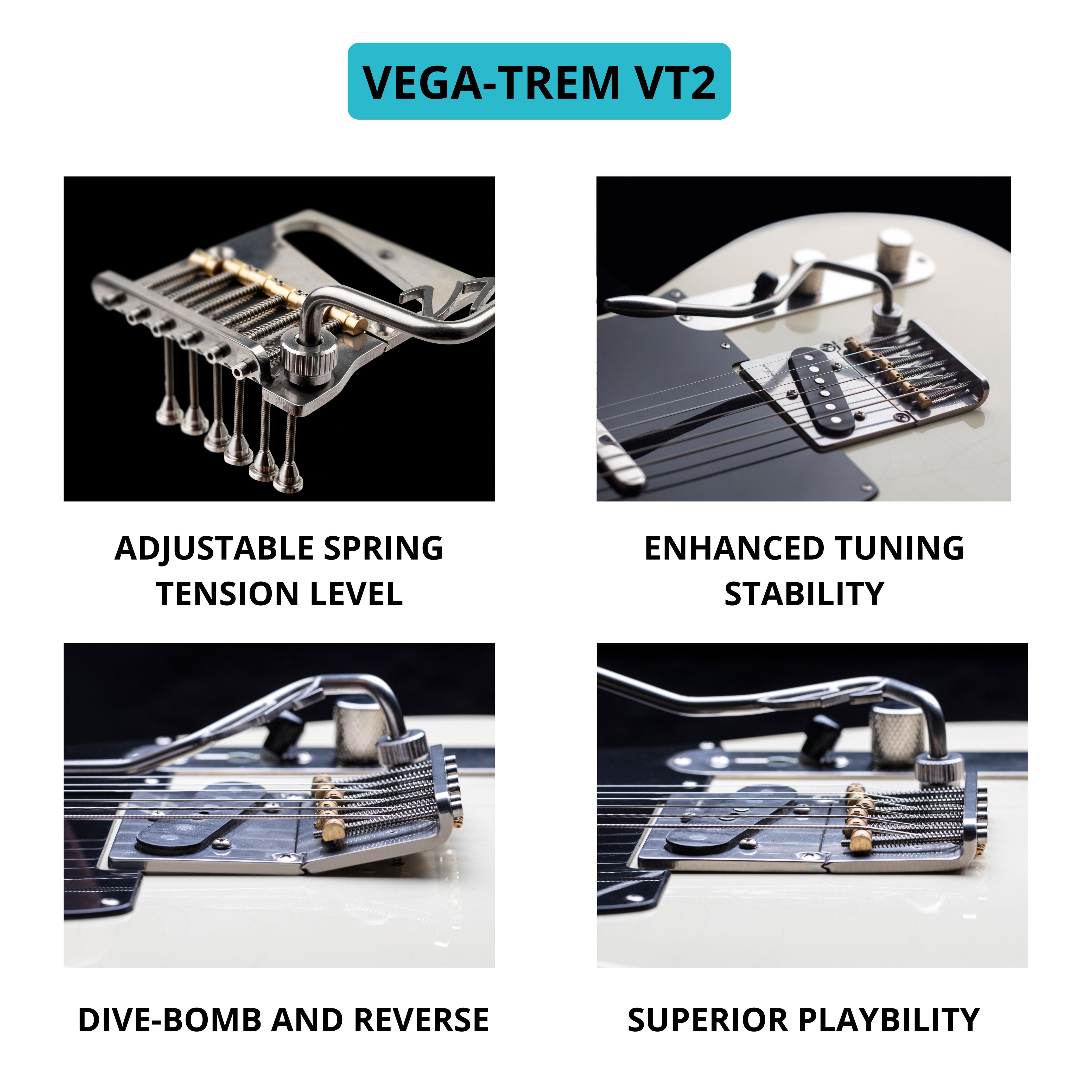 Vega-Trem VT2 Teletrem Modern Telecaster Guitar Tremolo Bridge For Tele Easy Installation