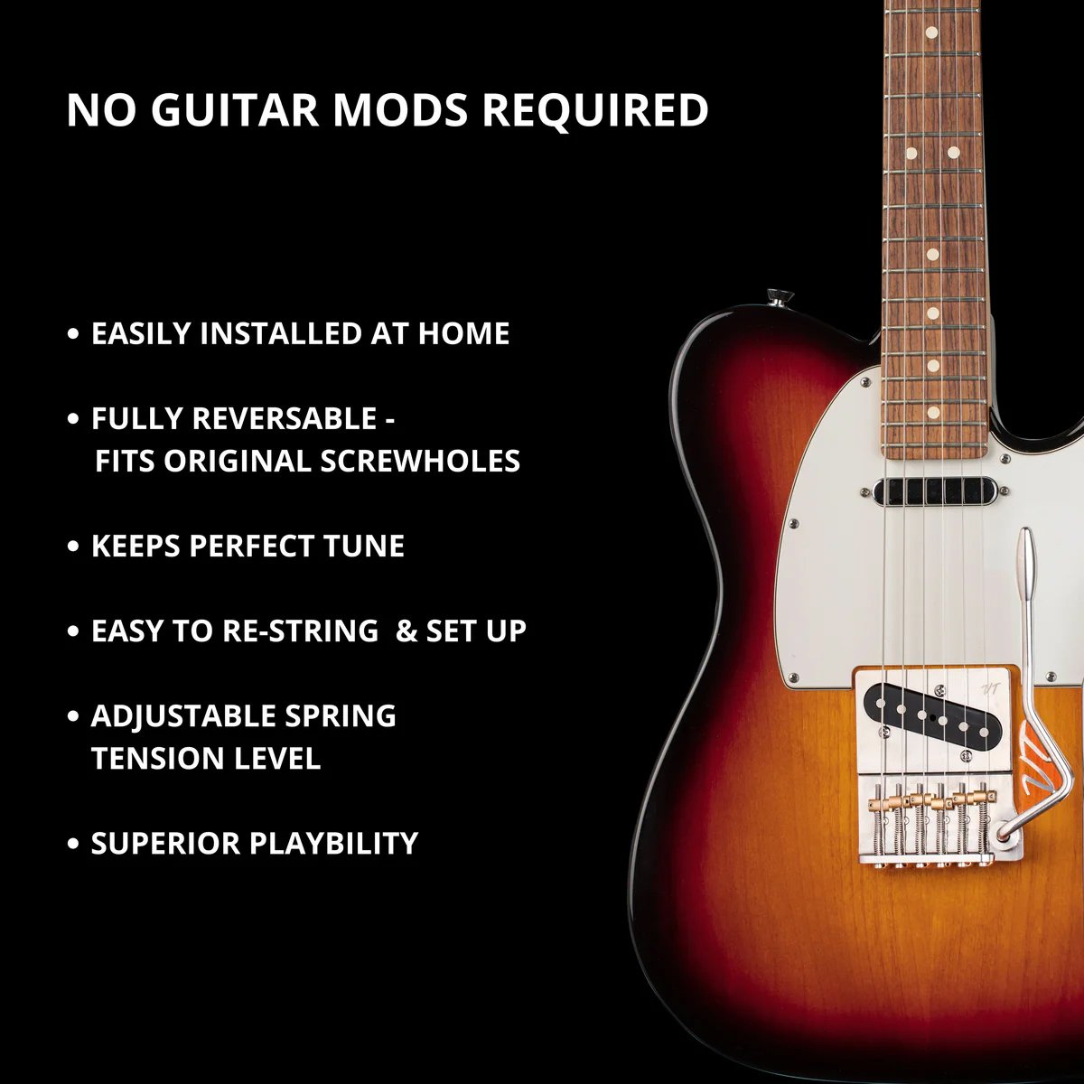 Vega-Trem VT2ND TeleTrem Modern Gold w/out Logo — No-Drill Tremolo for Telecaster-Style Guitars (Modern 66 mm Layout), Patented 3-Pair Independent Brass Saddles, Tension-Adjustable