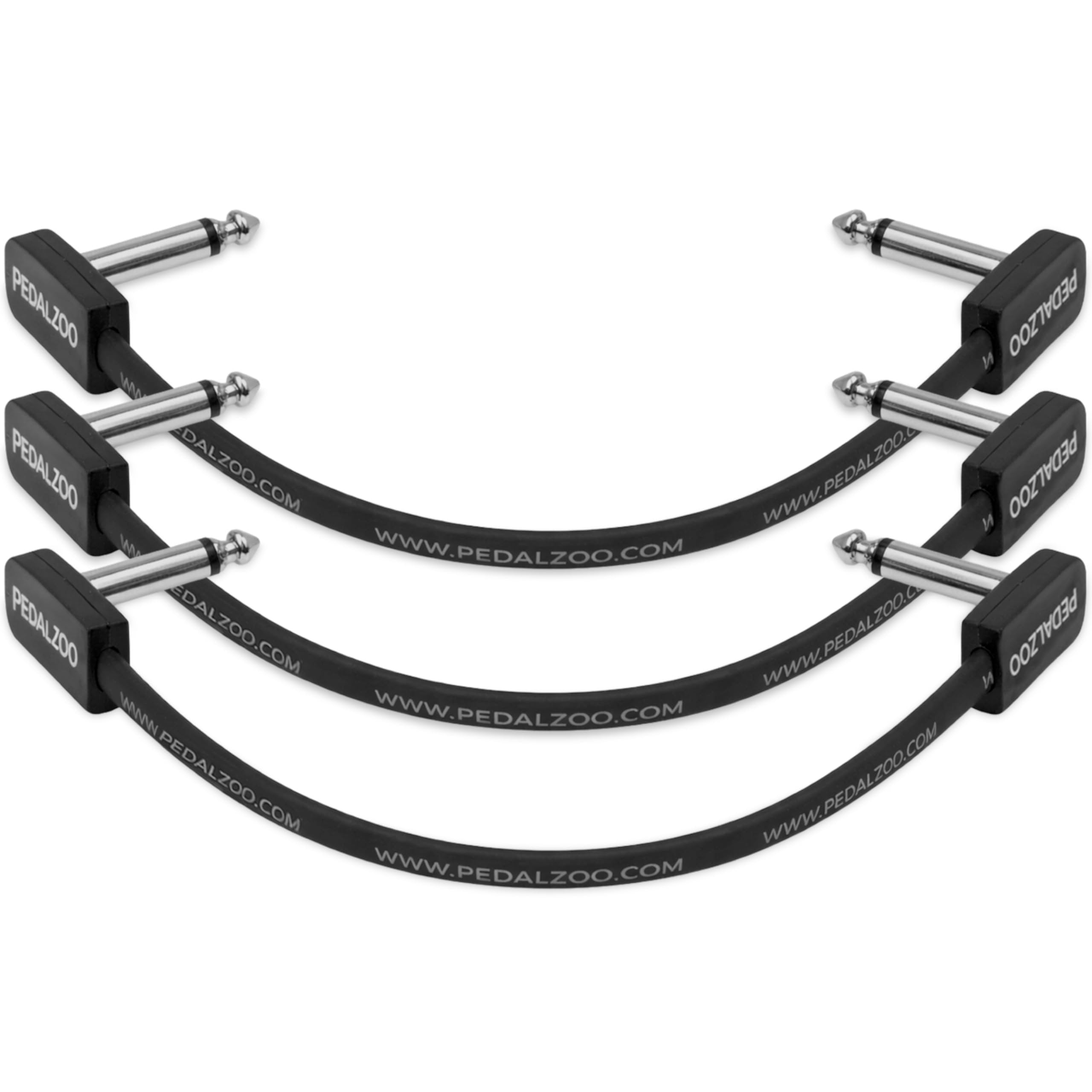 Pedalzoo Flat Patch Cable for Guitar Pedals, 6 Inch (3-Pack) – Low Noise Space-Saving Pedalboard Patch Cables with Angled Connectors, Oxygen-Free Copper, Dual Shielded Guitar Effects Cable