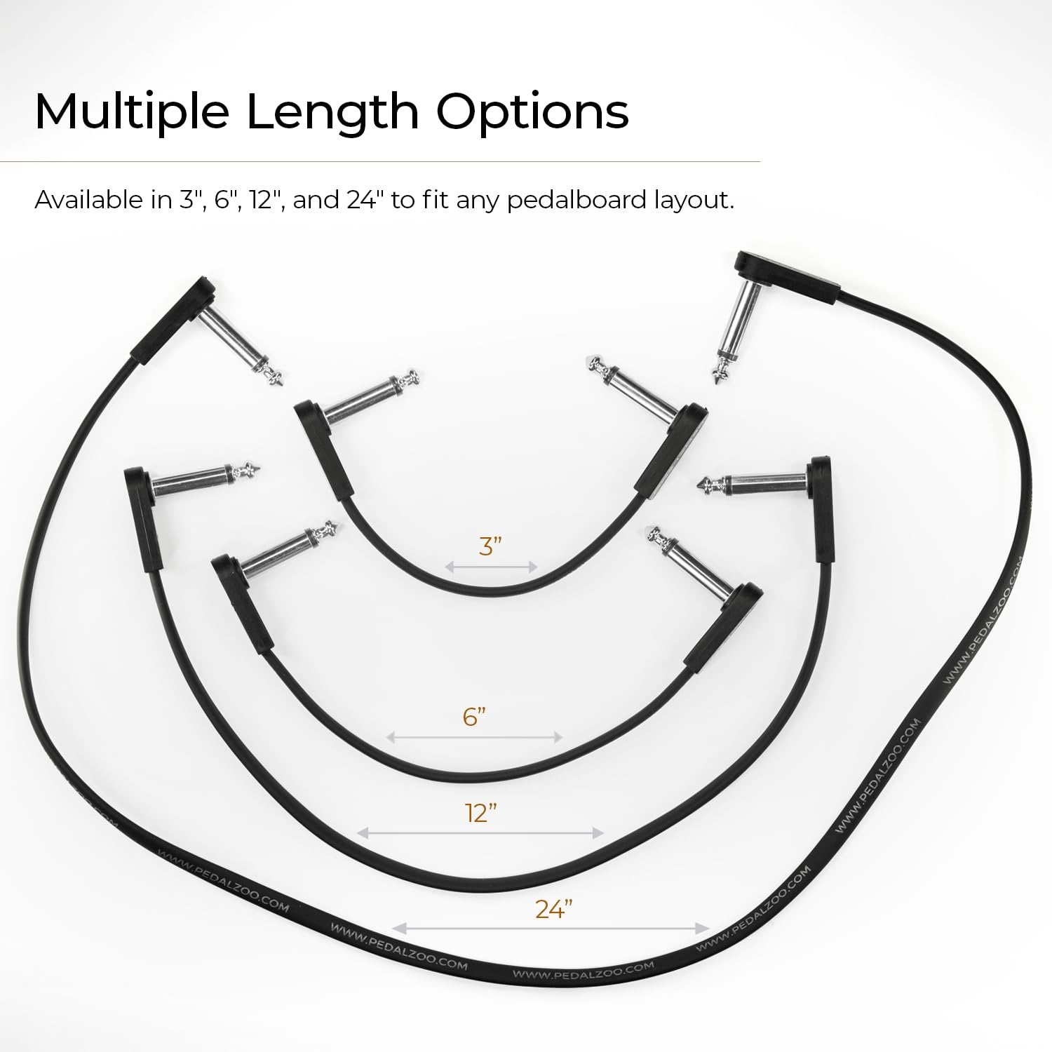 Pedalzoo Flat Patch Cable for Guitar Pedals, 6 Inch (3-Pack) – Low Noise Space-Saving Pedalboard Patch Cables with Angled Connectors, Oxygen-Free Copper, Dual Shielded Guitar Effects Cable