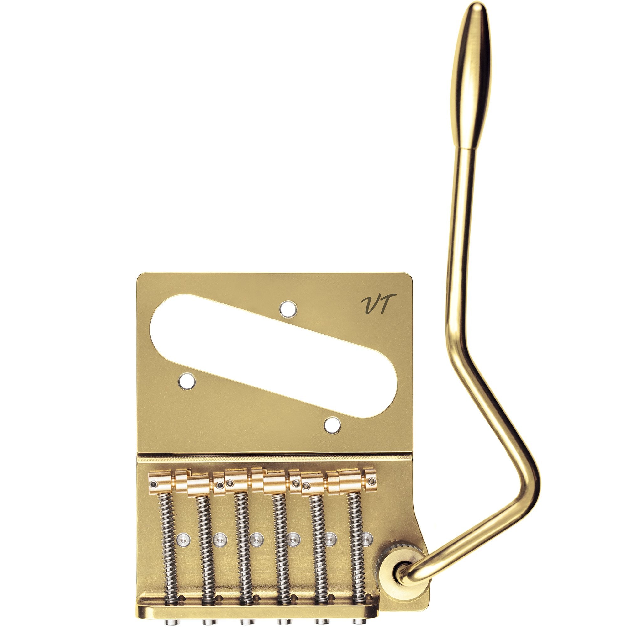 Vega-Trem VT2ND TeleTrem Modern Gold w/out Logo — No-Drill Tremolo for Telecaster-Style Guitars (Modern 66 mm Layout), Patented 3-Pair Independent Brass Saddles, Tension-Adjustable