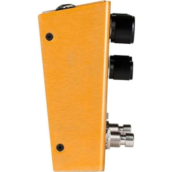 Meris Enzo synthesizer pedal left-side profile view highlighting the top-mounted jacks