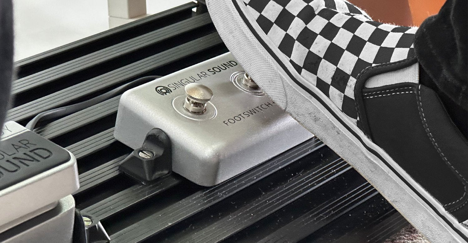 Singular Sound Footswitch+ shown in-hand for scale