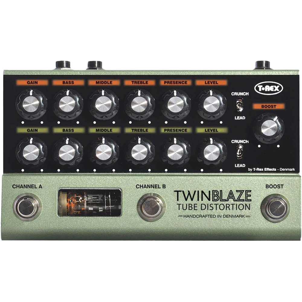 T-Rex TwinBlaze dual-channel tube overdrive and distortion pedal — front view