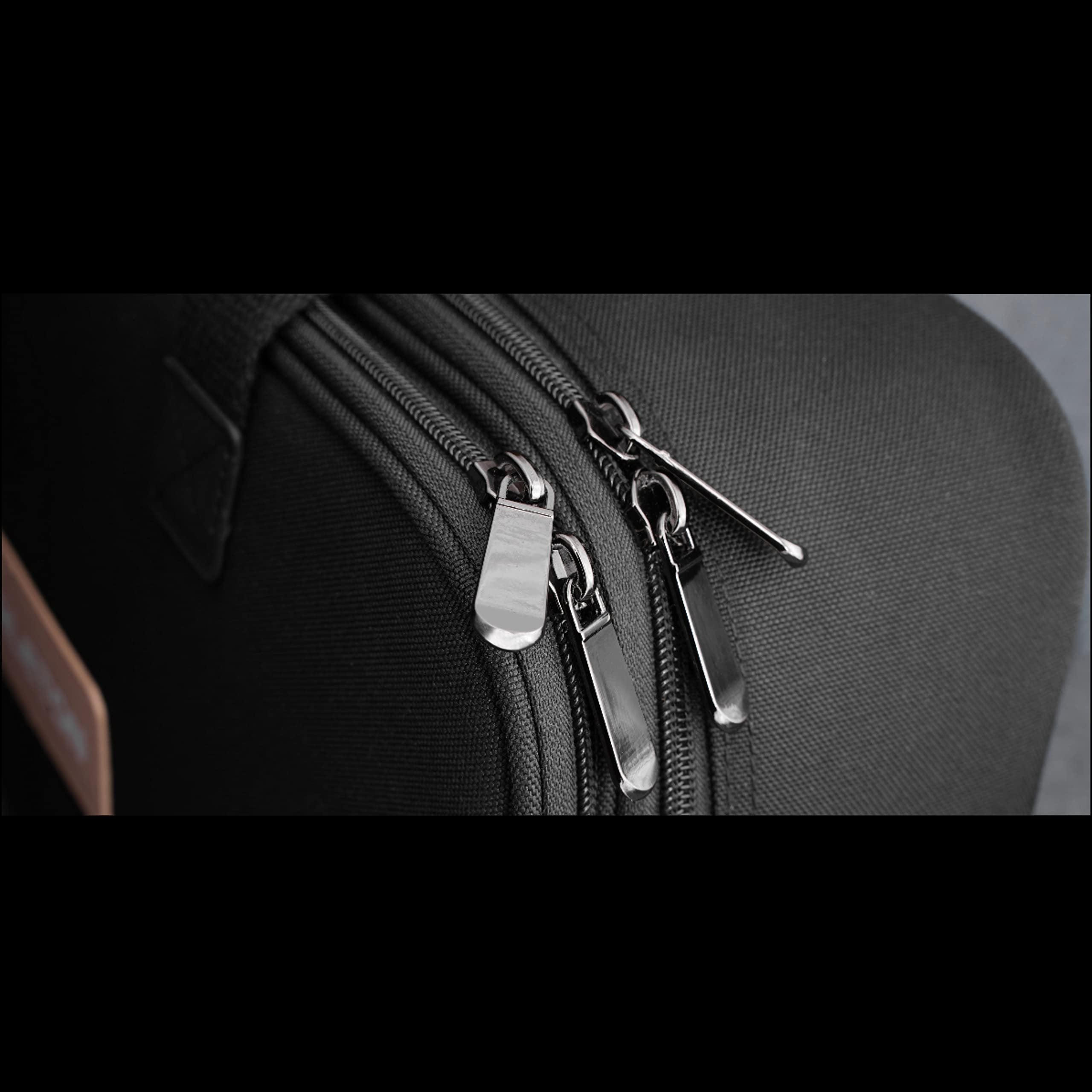 Close-up of the dual zipper pulls on the Valeton GP-200 gig bag