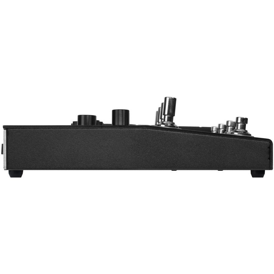 Side profile of the bare GP-200 processor showing the row of control knobs and the small display panel, without the expression pedal in frame