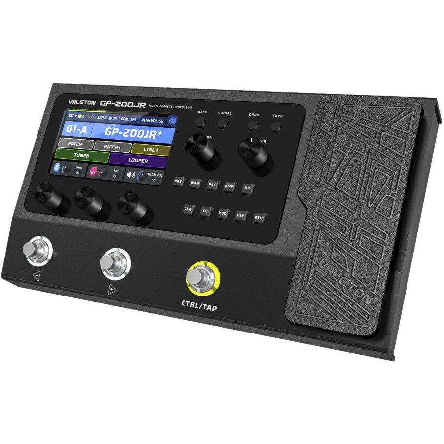 Valeton GP-200JR angled three-quarter view showing display and controls