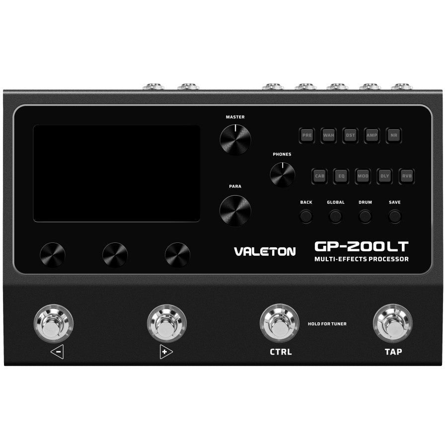 Valeton GP-200LT top view showing control knobs and footswitch layout