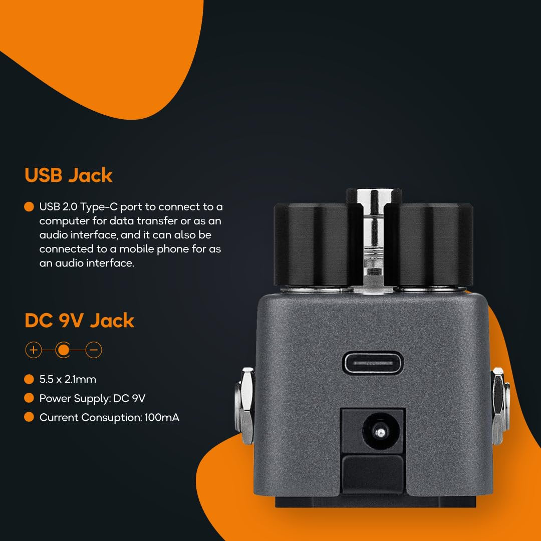 Diagram of Valeton GP-5 USB-C and DC 9V power jack specifications