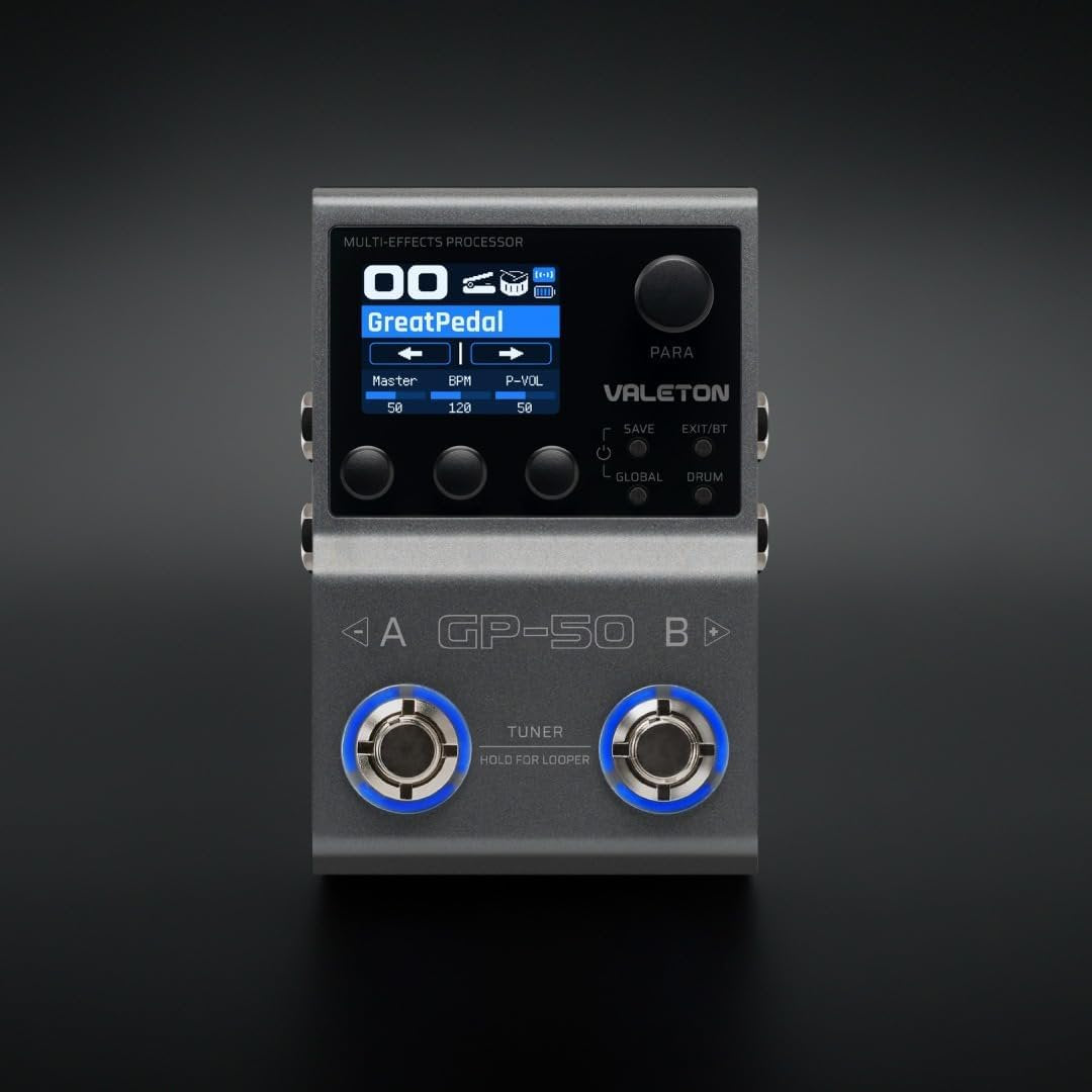 Valeton GP-50 multi-effects pedal, straight-on front product shot
