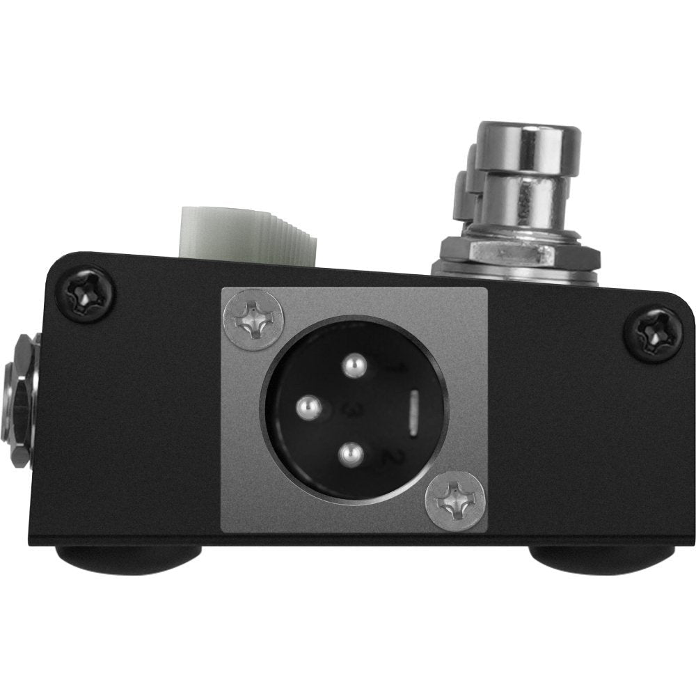 Close-up of Valeton MES-2 Dapper Bass Mini end panel with XLR output jack