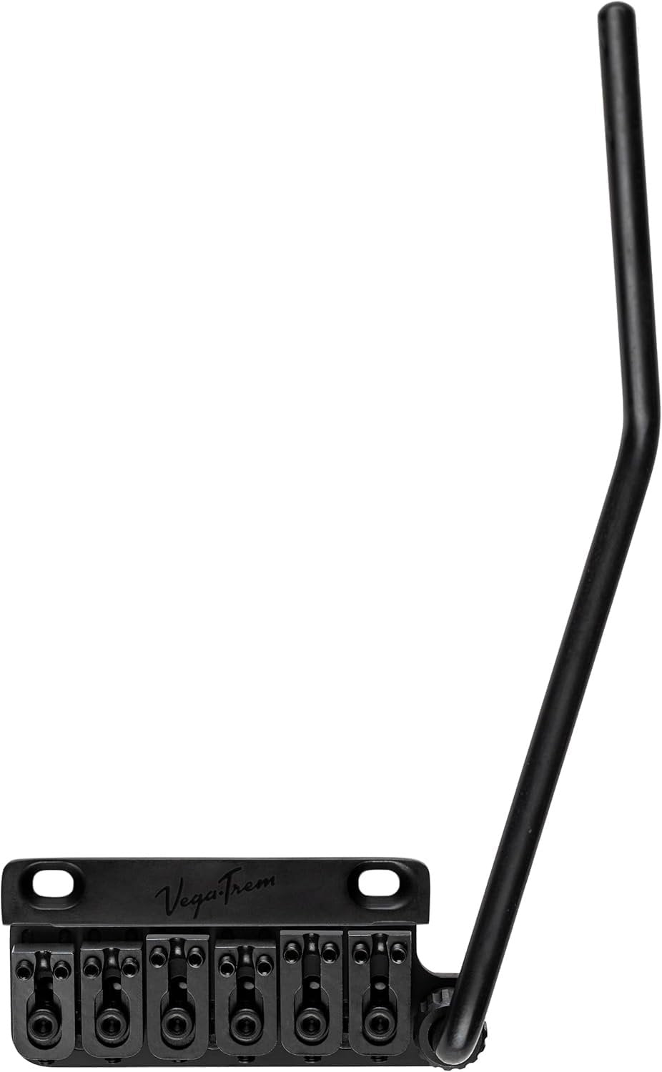 Vega-Trem VT1 Special 2-Point right-handed tremolo bridge in black finish, side profile with tremolo arm