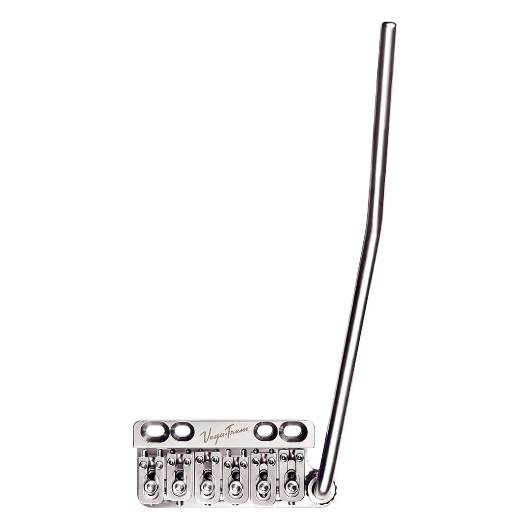 Vega-Trem VT1 Special 6-Screw right-handed tremolo bridge in glossy finish, side profile with tremolo arm