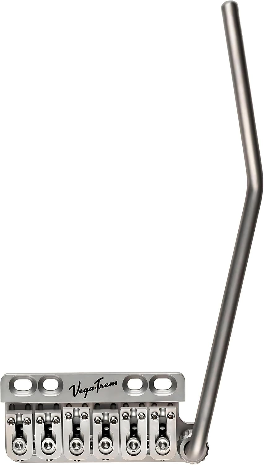 Vega-Trem VT1 Special 6-Screw right-handed tremolo bridge in satin finish, side profile with tremolo arm