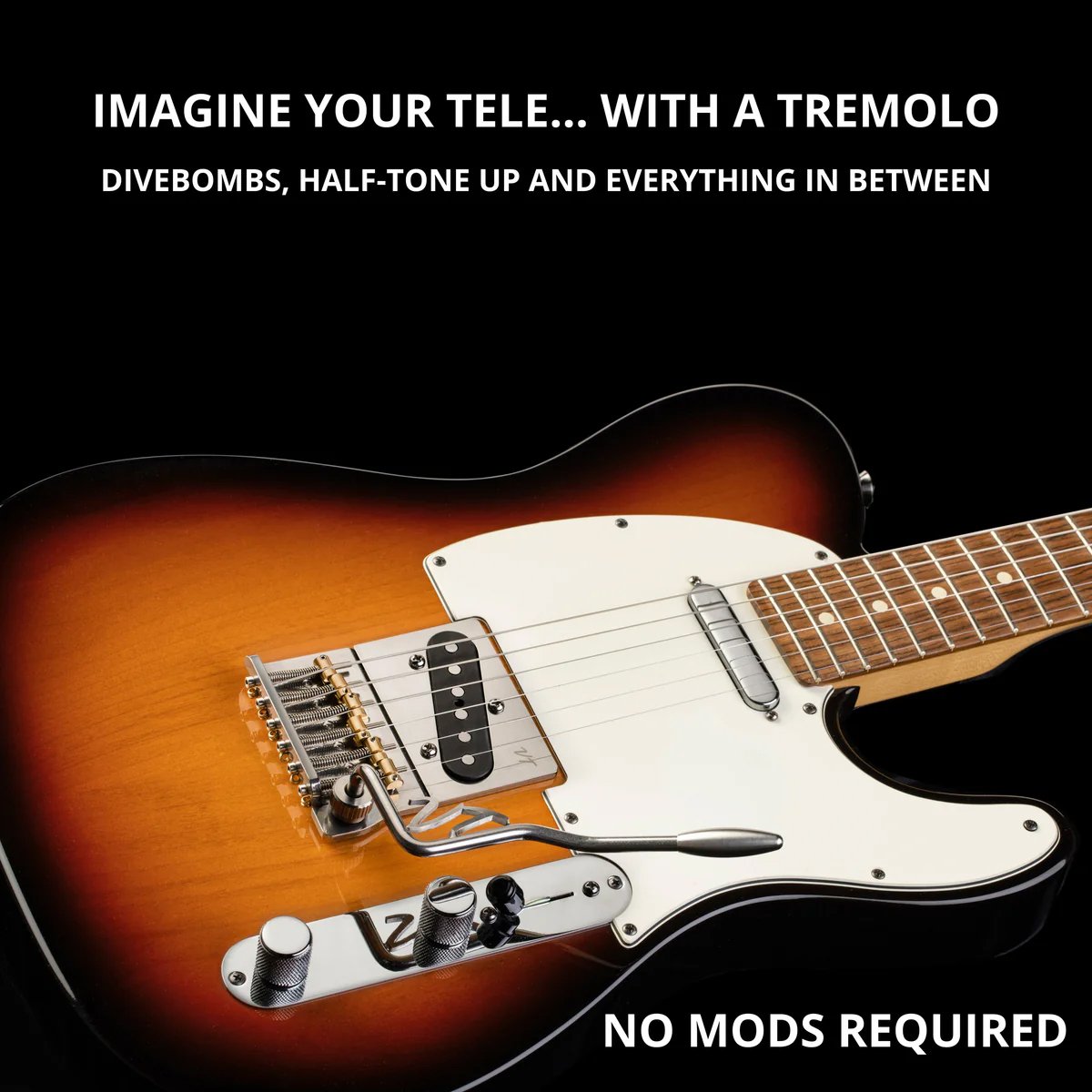 Vega-Trem VT2ND Modern 66 mm gold, logo arm installed on a Telecaster-style electric guitar