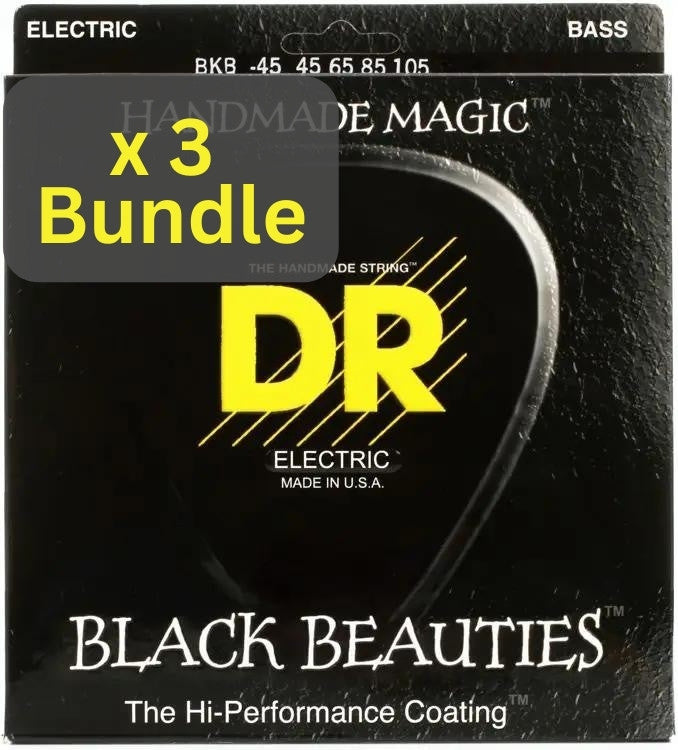 DR Strings DR Black Beauties 4-String Bass Strings 45-105 3-Pack