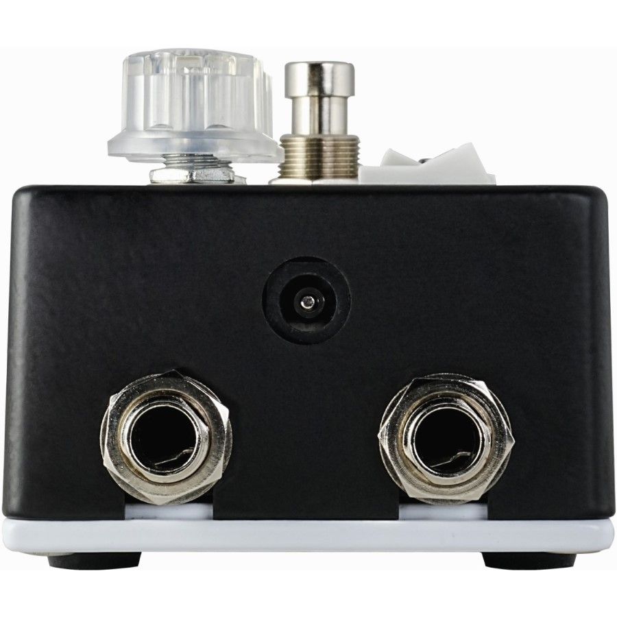 Rear jack panel of the Death by Audio Space Bender with two quarter inch jacks and a centre barrel 9V DC socket
