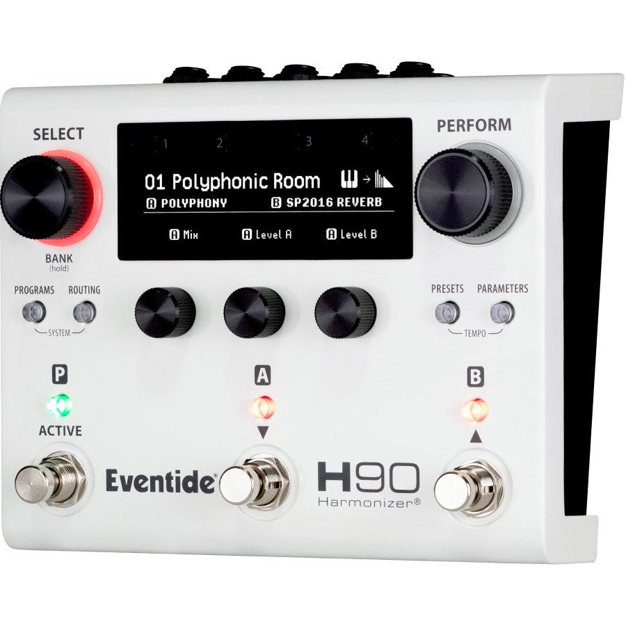Eventide H90 Harmonizer white multi-effects pedal, angled left view