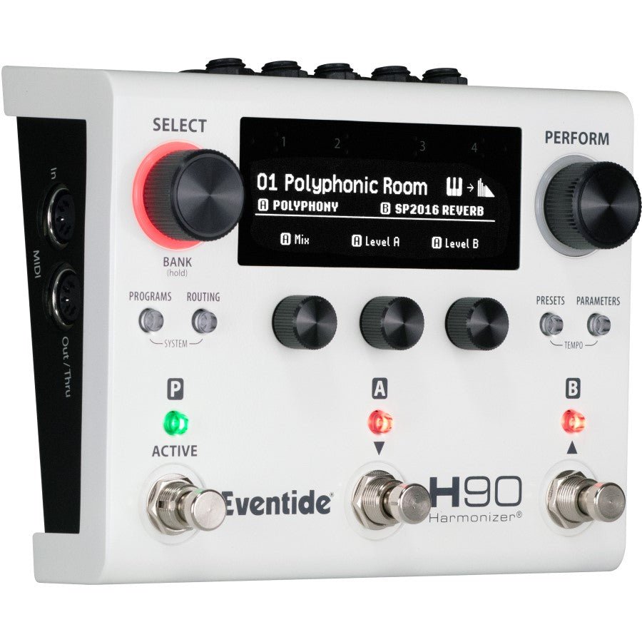 Eventide H90 Harmonizer white multi-effects pedal, angled right view