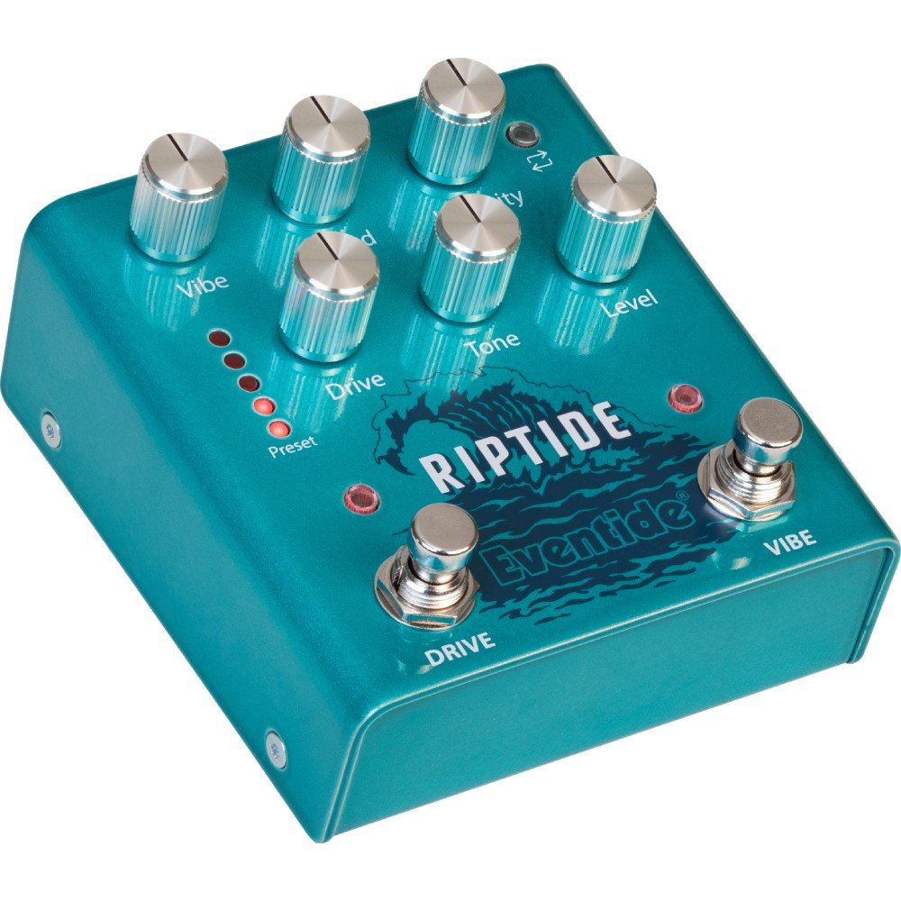 Eventide Riptide drive and Uni-Vibe pedal, high angled left view