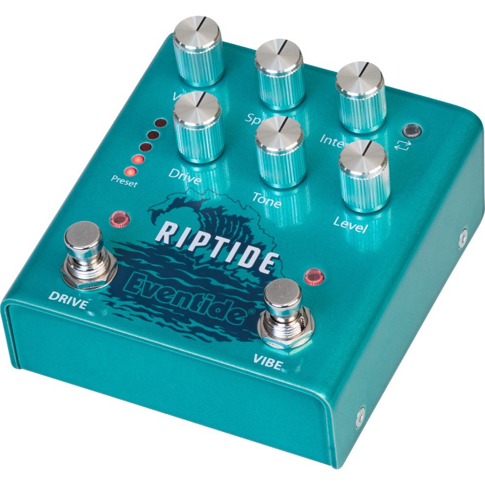 Eventide Riptide drive and Uni-Vibe pedal, high angled right view