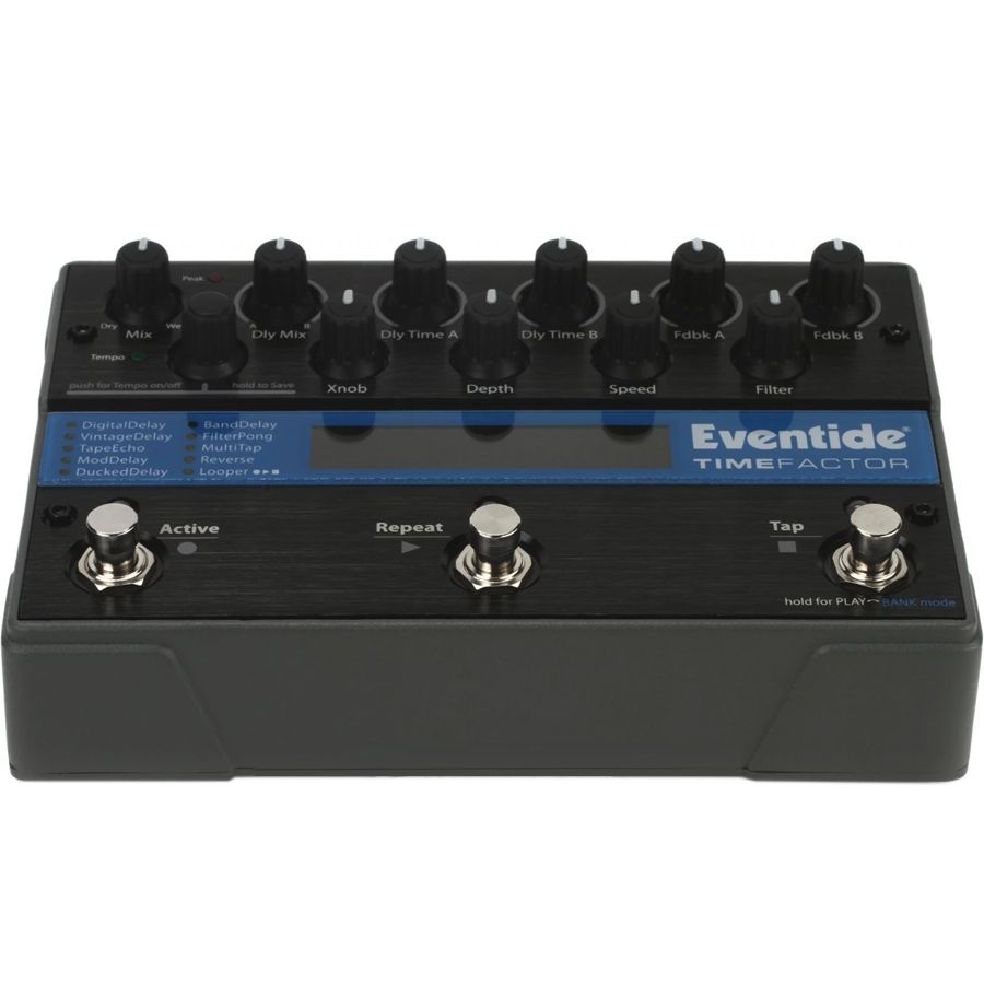 Eventide TimeFactor delay and looper pedal, low front perspective