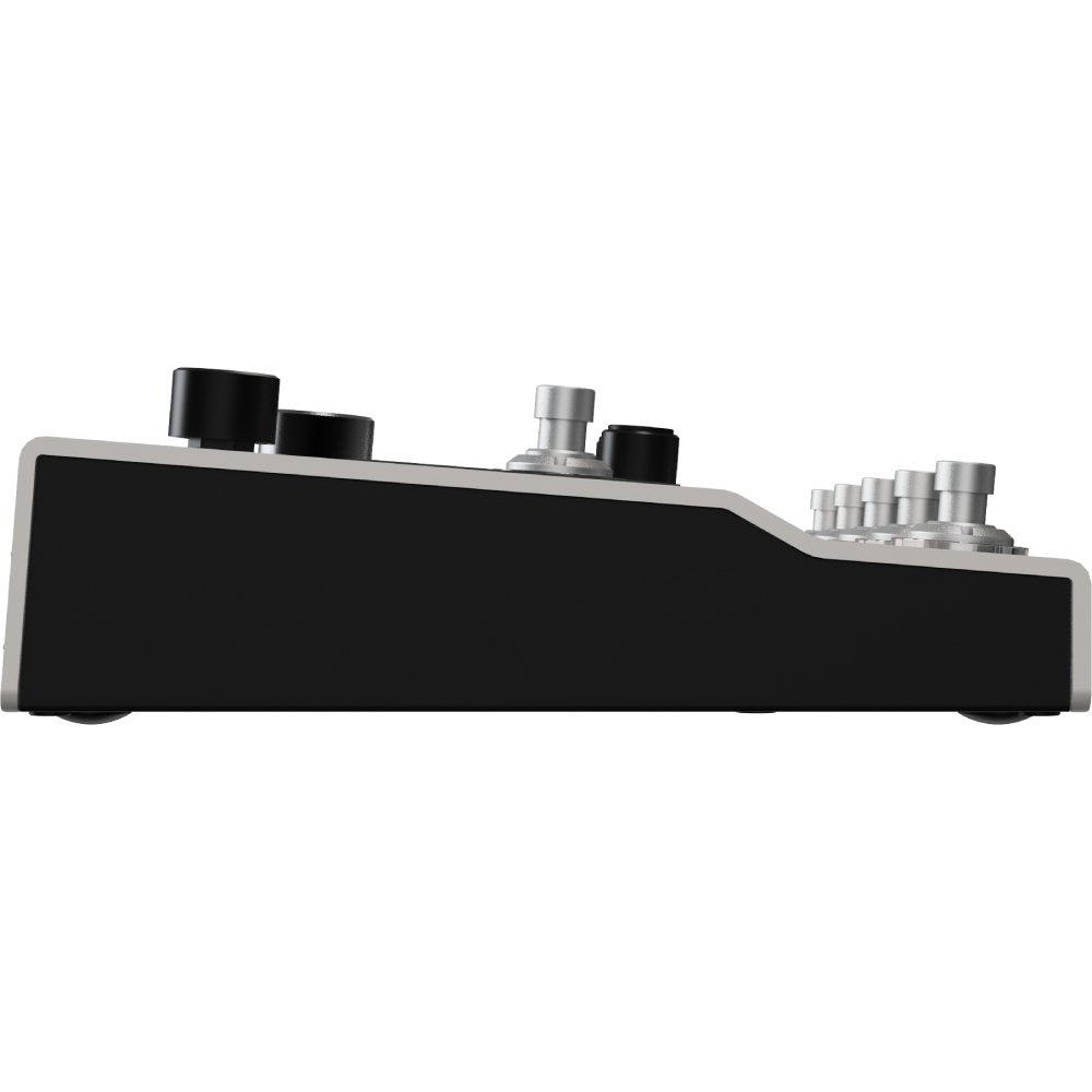 Hotone Ampero II series amp modeler, side profile showing knobs and jack panel