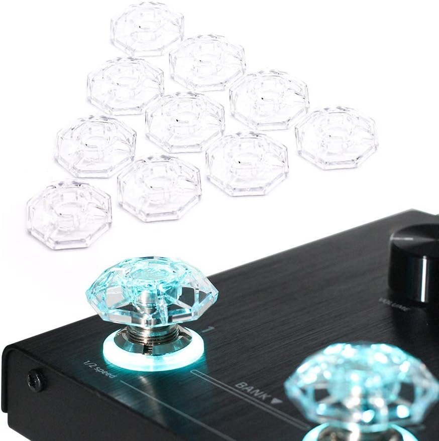 Hotone Karat Cap transparent footswitch covers, multiple faceted caps arranged on dark surface