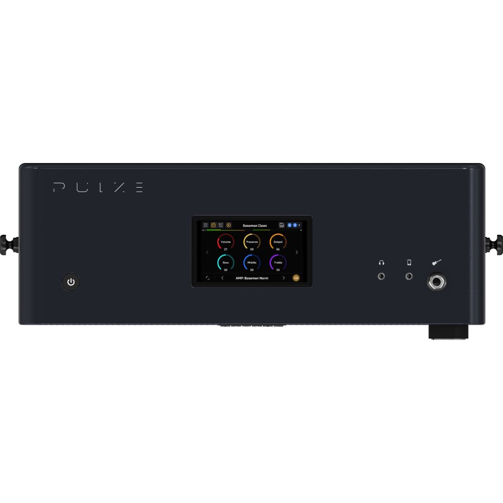 Hotone Pulze AP-30BK amplifier, side view showing touchscreen display and headphone jack