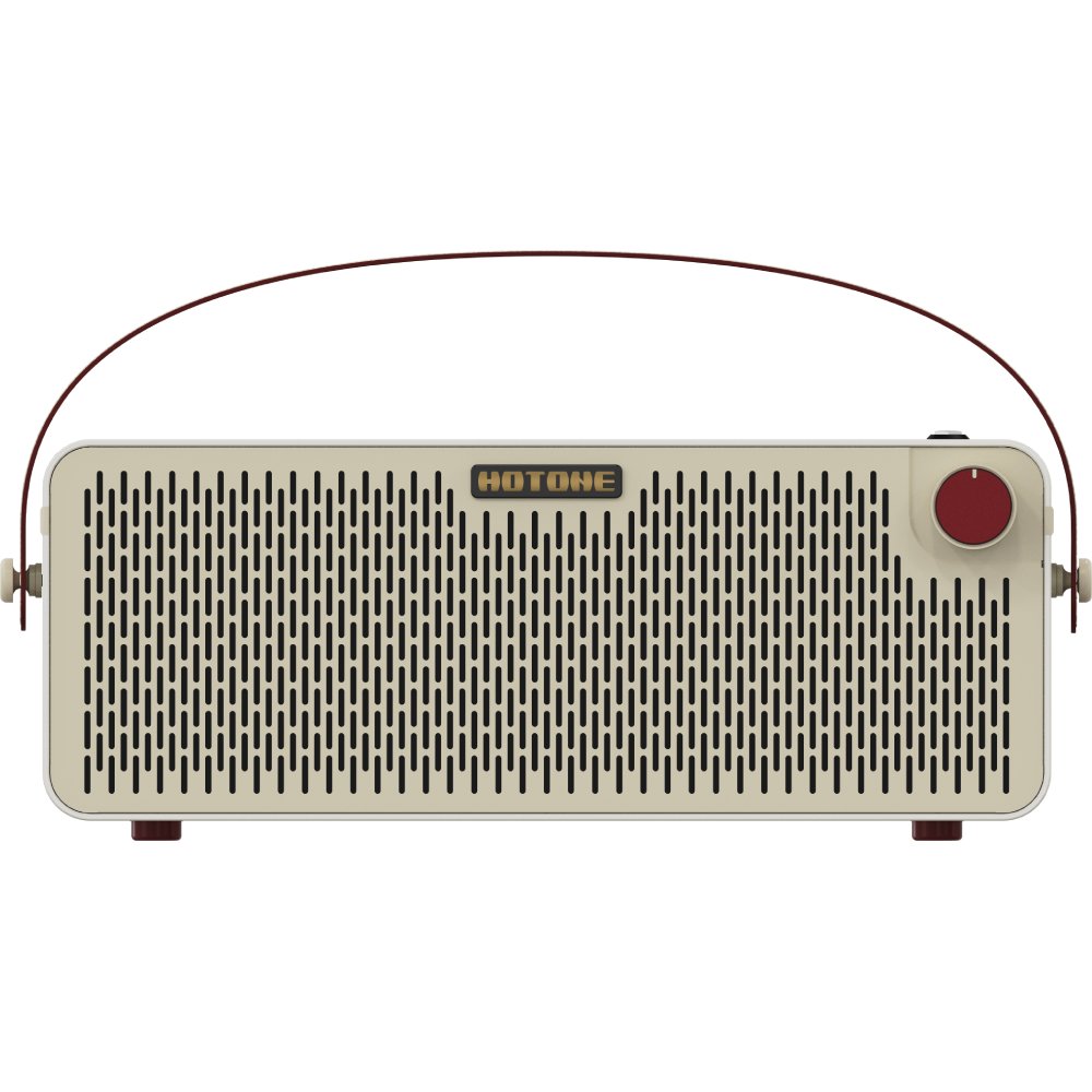 Hotone Pulze AP-30WH Bluetooth modeling amplifier, front angled view with strap and grille