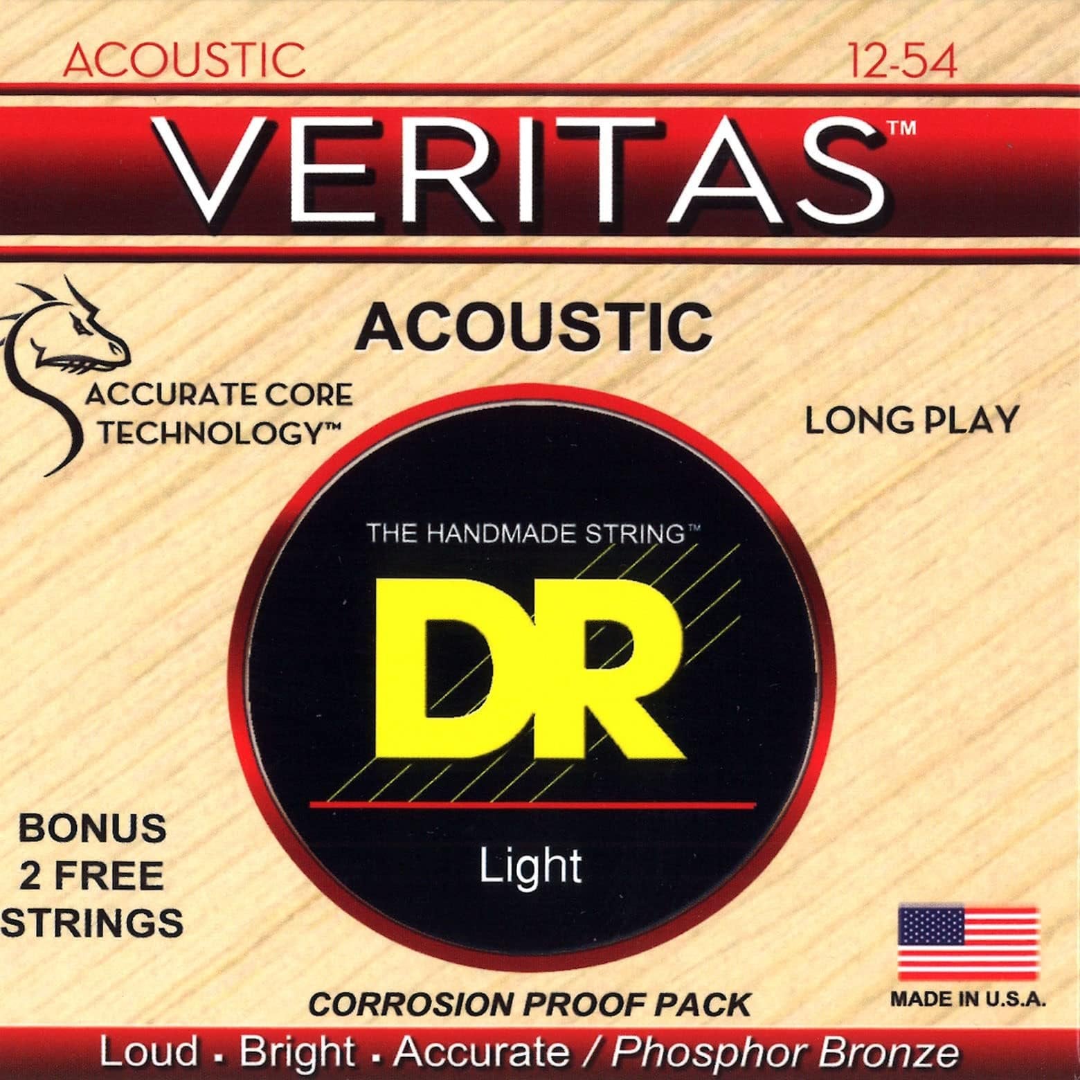 VTA-12-3PK Veritas Coated Core Technology Acoustic Guitar Strings, Light 12-54, 3-Pack