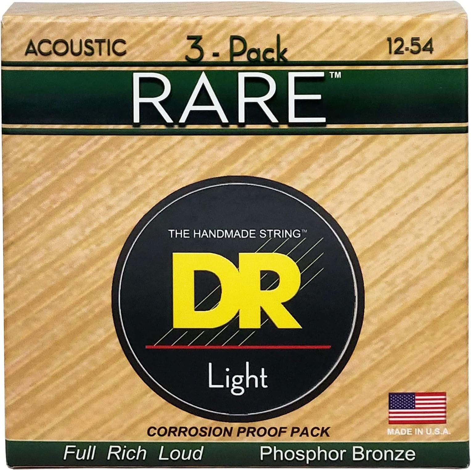RPM-12-3PK Rare Phosphor Bronze Acoustic Guitar Strings, Light 12-54, 3-Pack