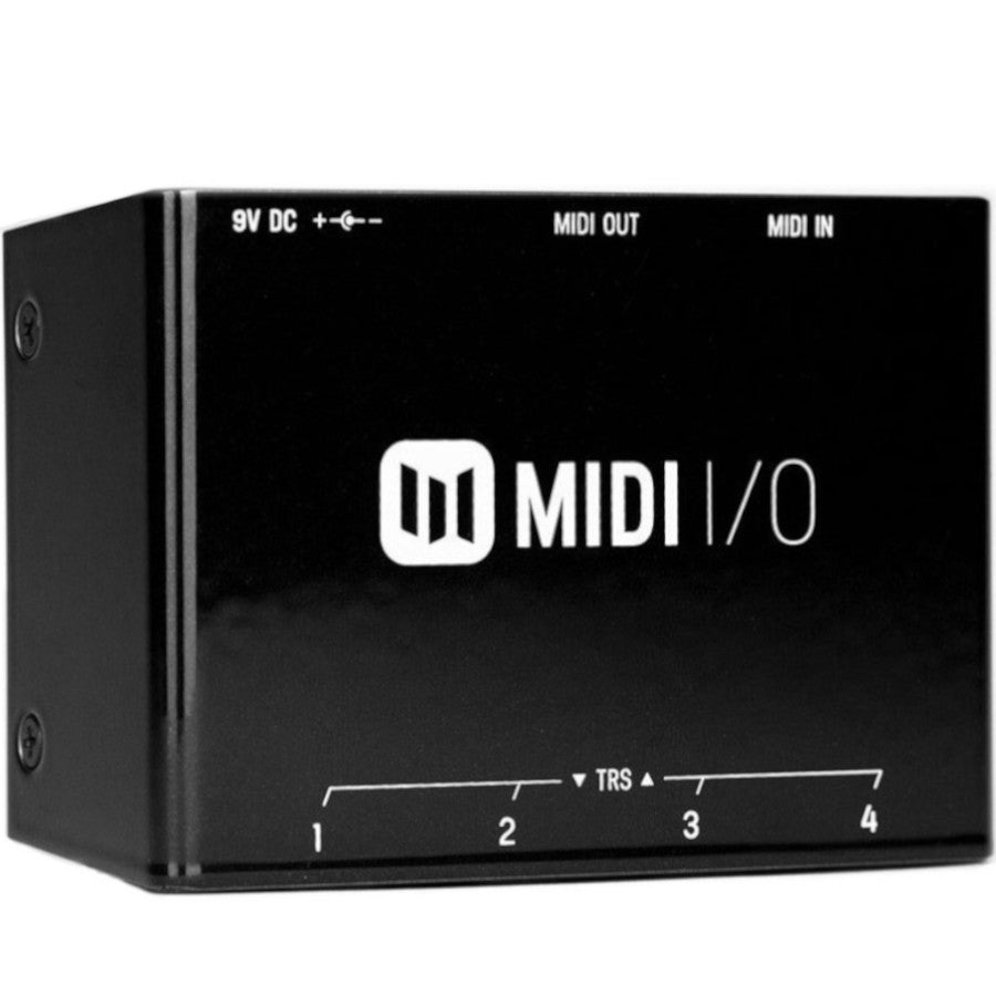 Meris MIDI I/O interface top view showing the logo and TRS port labels