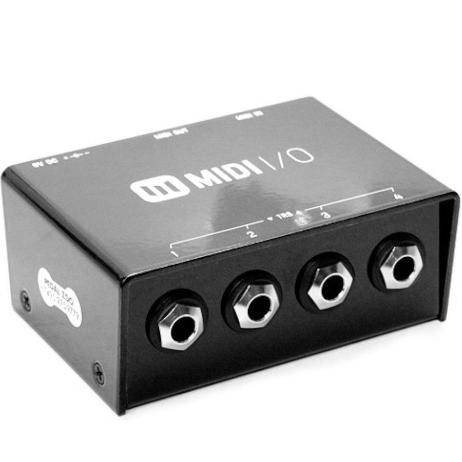 Meris MIDI I/O interface angled view showing the four numbered TRS ports on the front edge