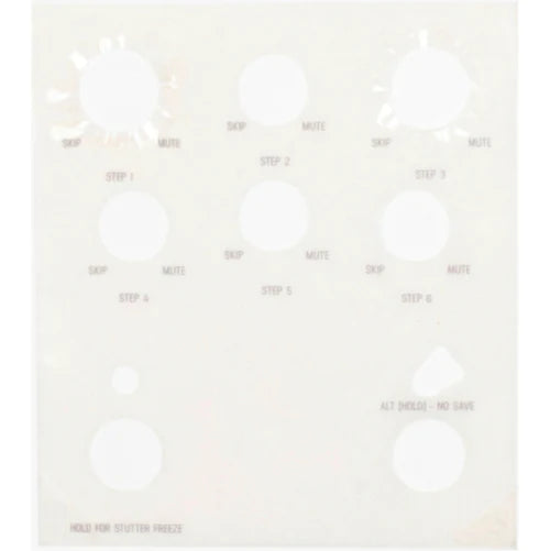 Meris Ottobit Jr. alt function overlay, translucent printed panel with step sequencer skip and mute labels