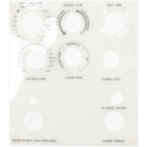 Meris Polymoon alt function overlay, translucent printed panel with alternate flanger control labels