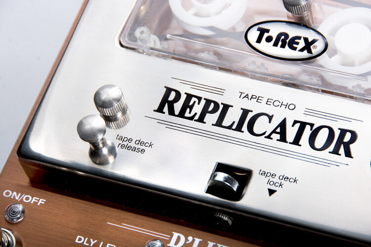 T-Rex Replicator D'Luxe real-tape echo delay pedal — tape deck detail