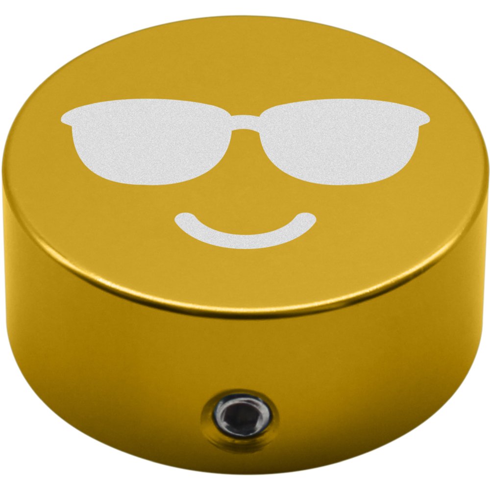 Gold Valeton footswitch cap with sunglasses-face emoji design