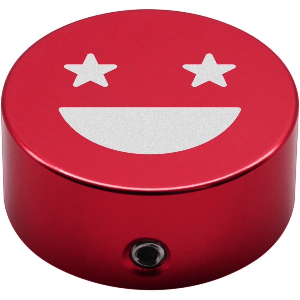 Red Valeton footswitch cap with star-eyes smiley emoji design