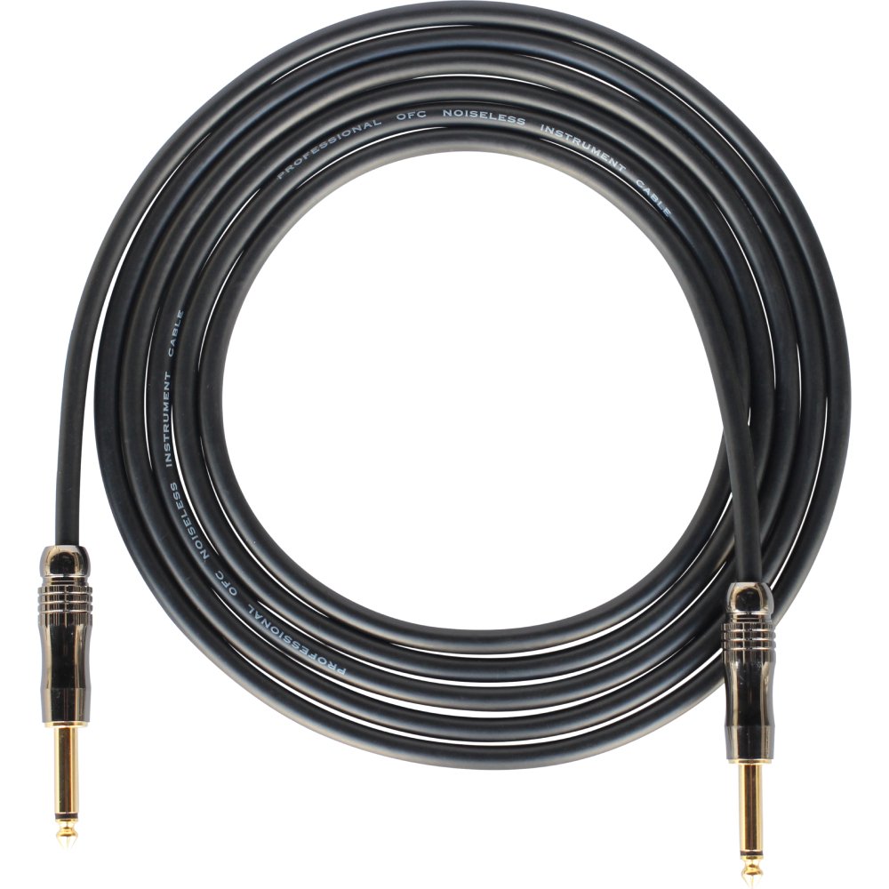 Valeton VGC-3 black instrument cable fully coiled, showing gold-tipped plugs