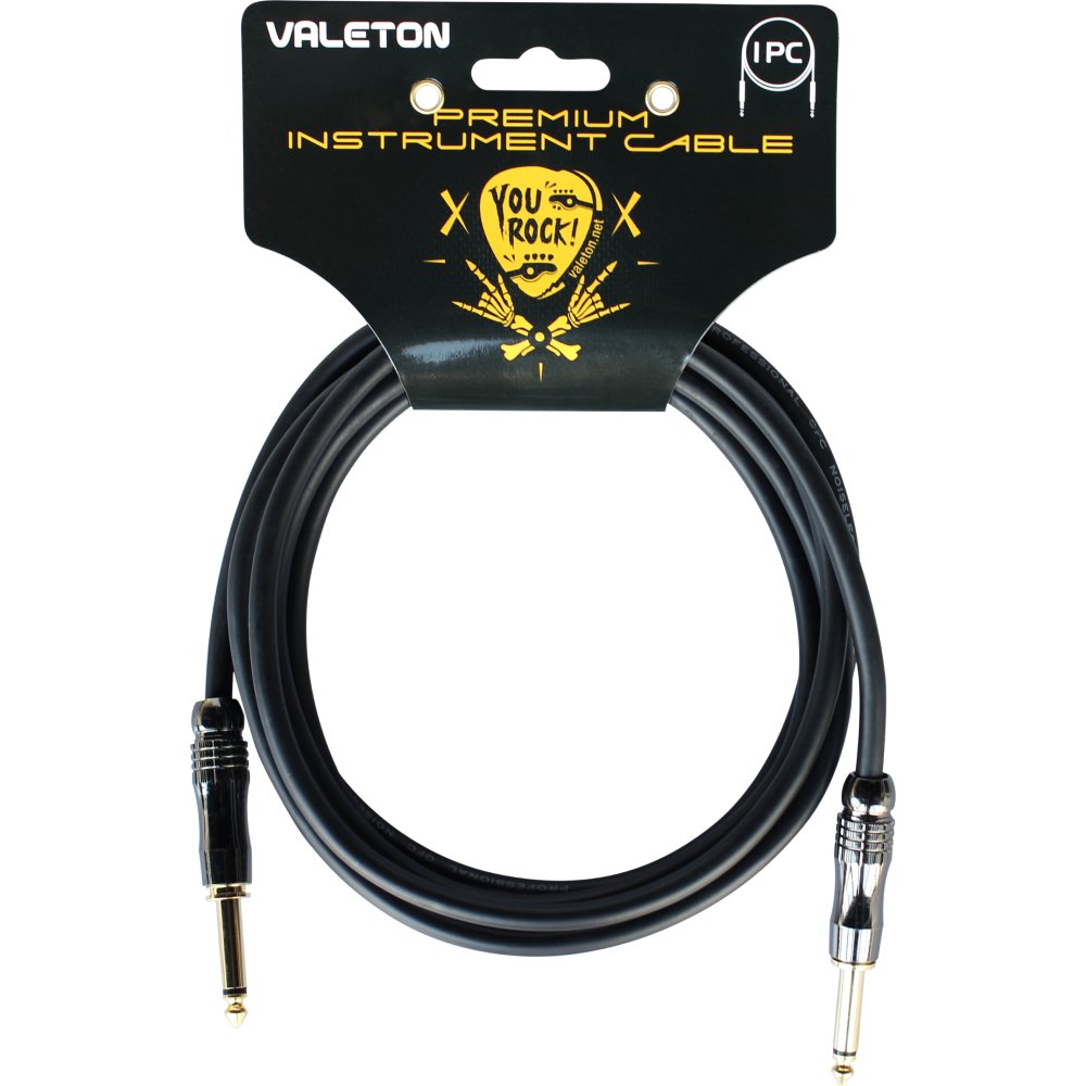 Valeton VGC-3 black instrument cable on its premium retail hang-tag