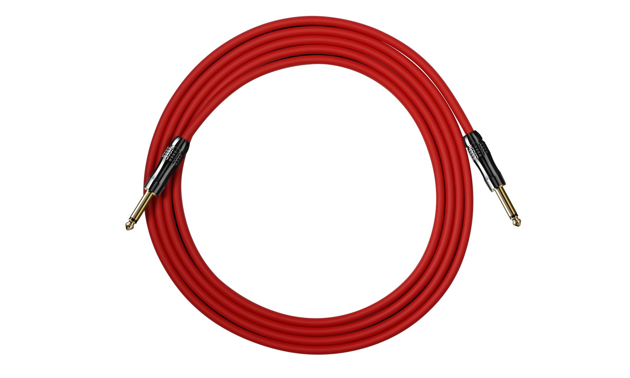 Valeton VGC-3R red instrument cable fully coiled, showing straight plugs