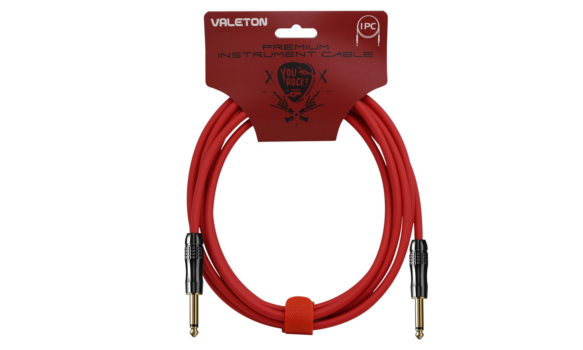 Valeton VGC-3R red instrument cable on its premium retail hang-tag