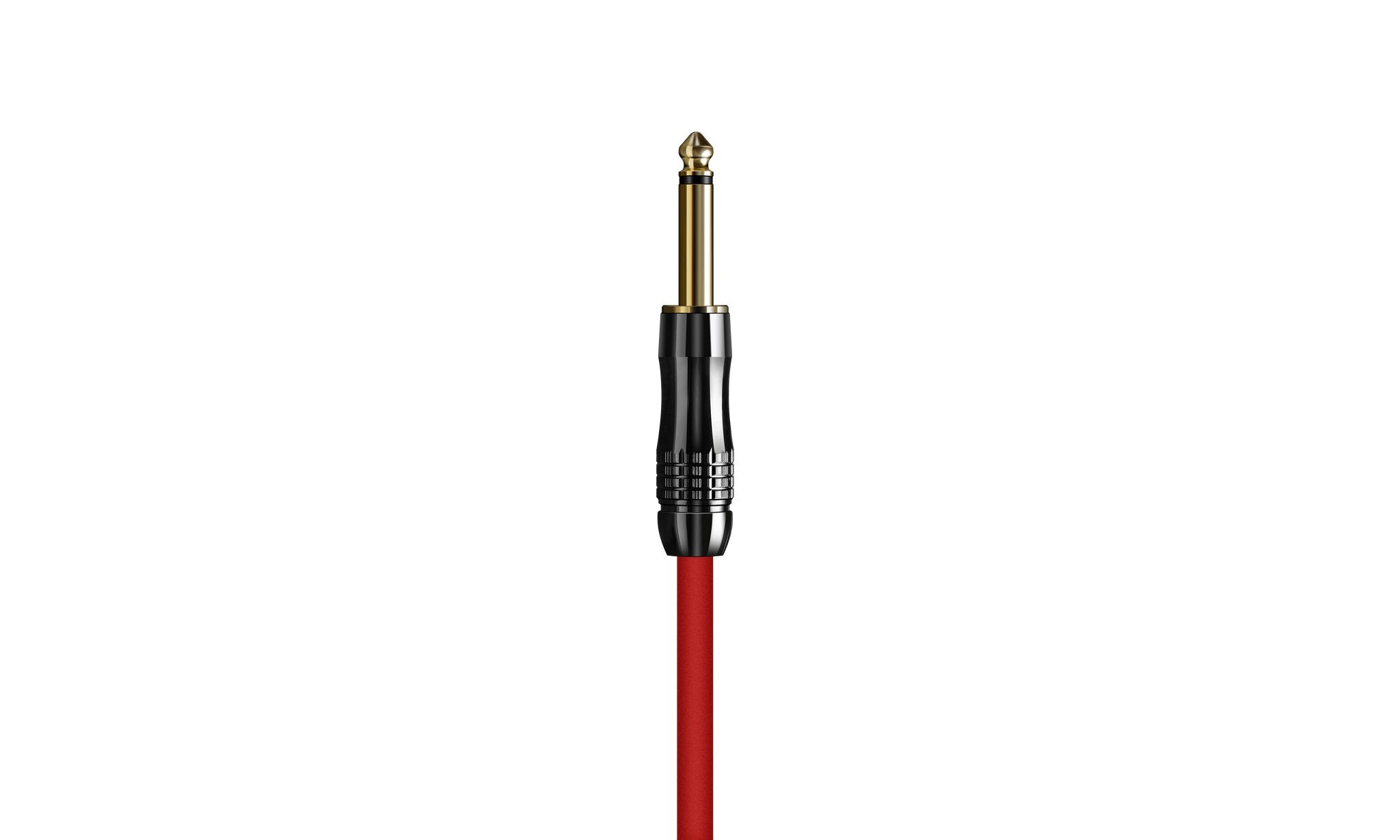 Close-up of the plug on the Valeton VGC-3R red instrument cable